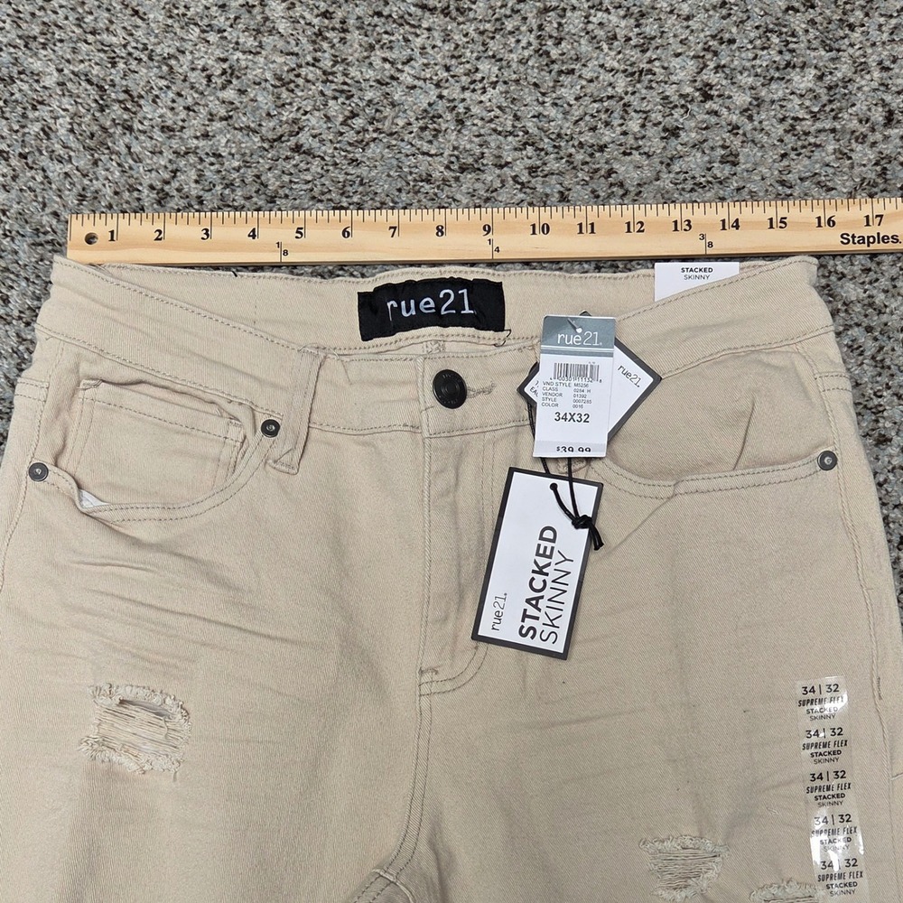 Rue21 Stacked Skinny Distressed Jeans Supreme Flex Tan Size 34x32 - Picture 2 of 9